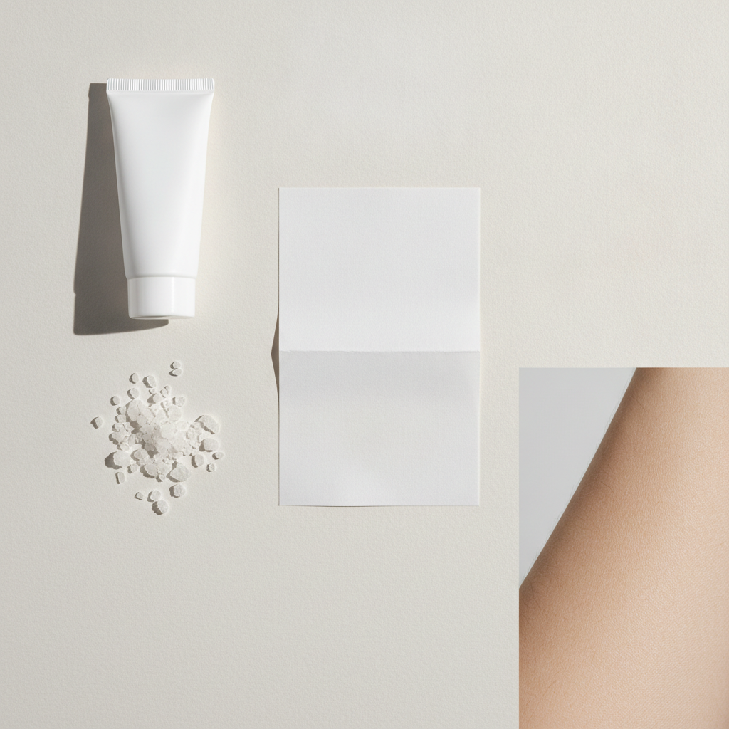 Moodboard: kühles Vormittagslicht, Packshot, Salzkristalle, Hautmakro